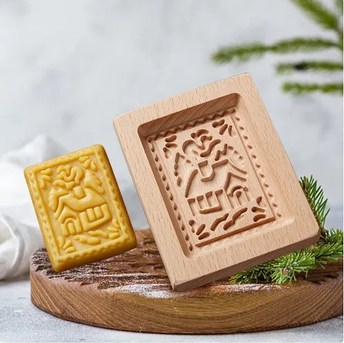 Vista 21 de Molde de Galletas de Madera Herramienta de Decoración de Galletas de Madera Moldes de Galletas 3D Molde de Hornear Gracioso Arte de Relieve Navidad