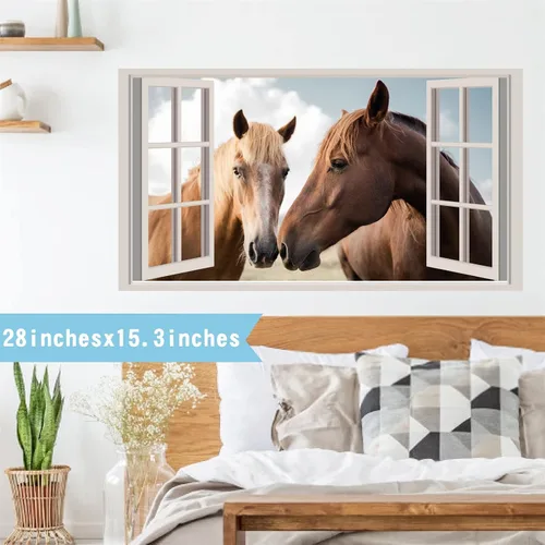 Vista 8 de Calcomanías de pared de caballos, animales de granja, calcomanías de pared 3D falsas para ventanas, calcomanías de vinilo para decoración