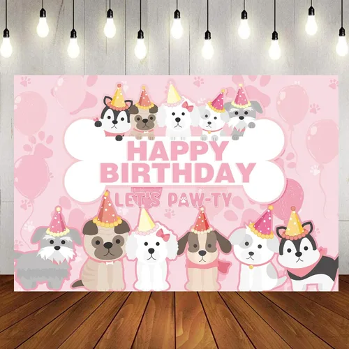 Vista 7 de KEFAN Suministros de fiesta de perro, vajilla de cumpleaños de pata de perro rosa, incluye platos de perro rosa, vasos, servilletas, mantel, telón