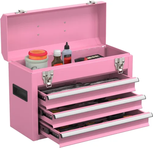 Vista 10 de Caja de herramientas portátil de metal con cajones, caja de herramientas con cierres y forros EVC, cofre de herramientas resistente