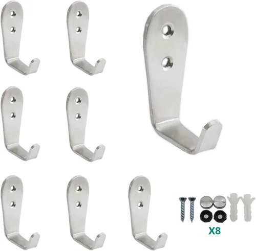 Vista 8 de Ganchos de acero inoxidable para colgar toallas, llaves, sombreros, ganchos de pared para cocina y baño, para interiores y exteriores, paquete de 8