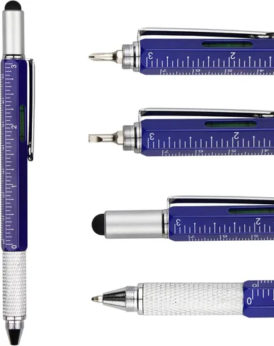 Vista 13 de DUNBONG Bolígrafo de metal multiherramienta 6 en 1, con destornillador, tinta negra, lápiz capacitivo, nivel y regla, 1 unidad (negro)