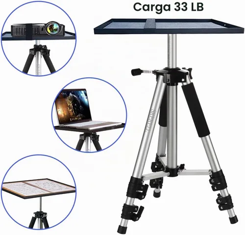 Vista 2 de SKERELL Trípode ajustable para proyector: altura universal de pie para laptop de 17" a 48" con bandeja de cabeza de bola bolsa de transporte