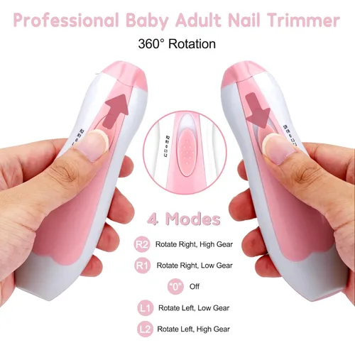 Vista 2 de Qunlions life Lima de uñas para bebé con luz, kit de cortaúñas eléctrico seguro para bebés recién nacidos y niños pequeños dedos de los pies y uñas