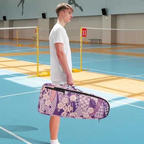 Vista 8 de Bolsa de tenis para mujeres y hombres, ligera, color morado, zéfiro japonés, flor de cerezo, deportes, tenis, bádminton, para adolescentes, niños