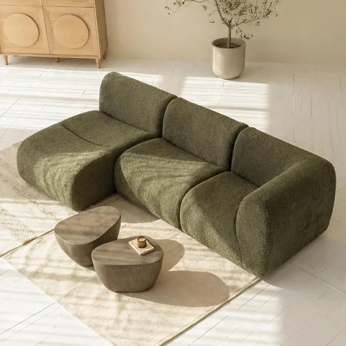 Vista 32 de Sofá individual modular curvado, sofá sherpa de espuma de 33 pulgadas, cómodos sofás de peluche para espacios pequeños, sofás modulares modernos