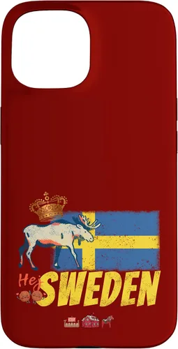 Vista 6 de Funda para iPhone 16 Suecia con bandera vintage y recuerdo de alce