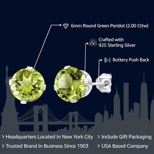Vista 2 de Aretes de plata de ley con piedras preciosa de peridoto verde de 1 quilates y 1/4", para mujer