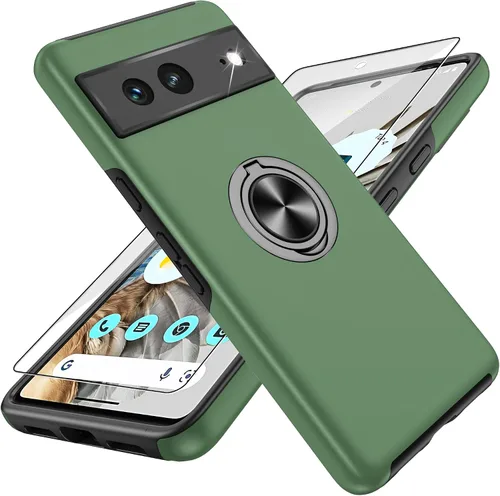 Vista 11 de para Pixel 7 Funda con protector de pantalla HD, a prueba de golpes para Google Pixel 7 Funda de teléfono con soporte magnético de anillo de 360°