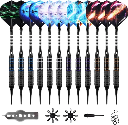Vista 14 de WIN.MAX Juego de dardos de punta de plástico – Juego de dardos de punta suave – 12 piezas de 0.63 oz con 100 puntas de dardos adicionales, 12