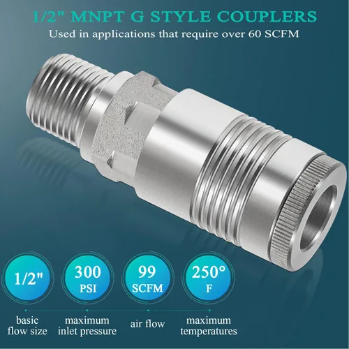 Vista 2 de S-1816 Acopladores estilo MNPT G de 1/2" para aplicaciones que requieren más de 60 SCFM - 5 PAQUETES