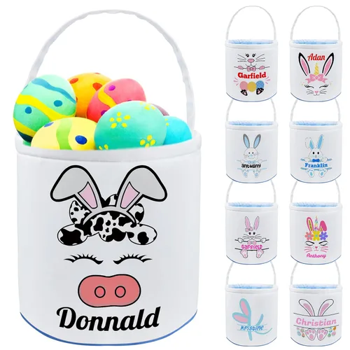 Vista 19 de Cesta de Pascua personalizada con nombre, bolsas de lona personalizadas para niños, cestas de Pascua para bebés, niños y niñas, color azul