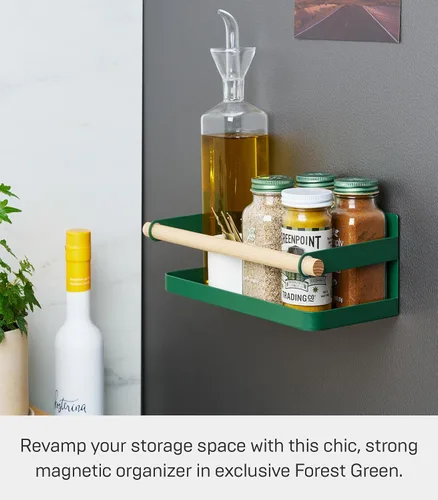 Vista 6 de YAMAZAKI Home Strategist Organizador magnético de almacenamiento de especias para nevera, acero + madera