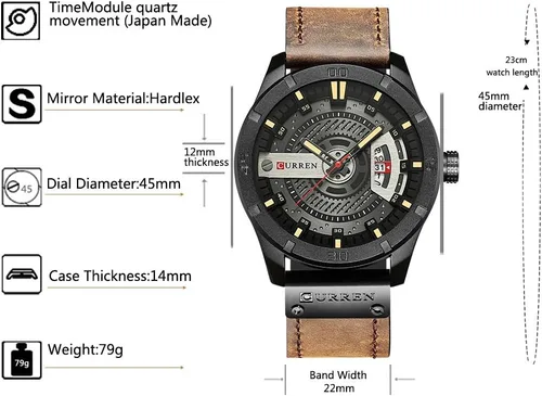 Vista 5 de CURREN Reloj de pulsera para hombre con correa de cuero impermeable para hombre