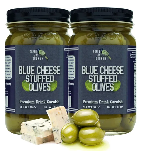 Vista 23 de Green Jay Gourmet Aceitunas Rellenas de Almendra – Aceitunas Verdes Rellenas de Almendra para Decoración de Cócteles y Tabla de Quesos – Aceitunas