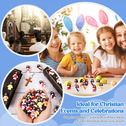 Vista 4 de Bememo 50 figuras de Jesús para esconderse y buscar recuerdos de fiesta religiosa para iglesia, escuela dominical, huevos de Pascua