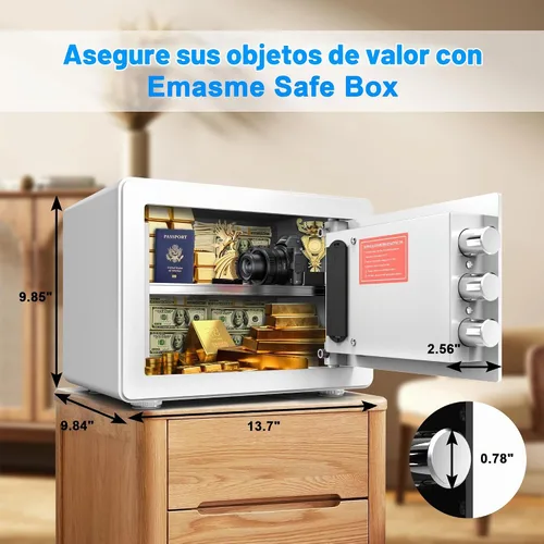 Vista 2 de Caja de seguridad pequeña, caja de seguridad para el hogar para dinero, efectivo y documentos con bolsa ignífuga e impermeable, pequeñas cajas