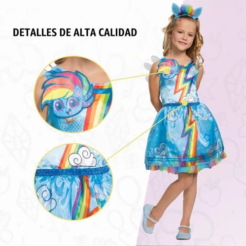 Vista 4 de Disguise Rainbow Dash - Disfraz de My Little Pony para niñas, traje de vestido de personaje infantil, talla clásica para niños, talla extra pequeña