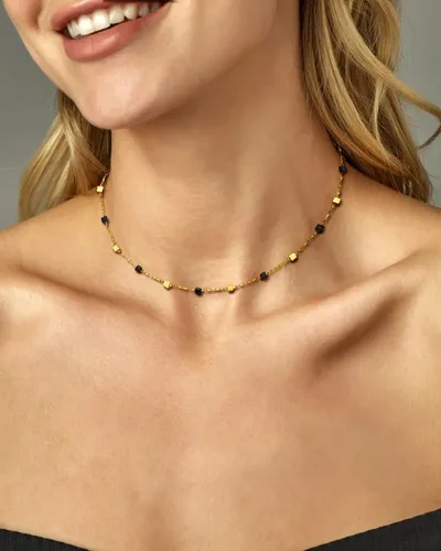 Vista 2 de Gargantilla con cuentas, hecha a mano, gargantilla de piedra de cristal curativo, collares de piedras preciosas bohemias, collares dorados de verano