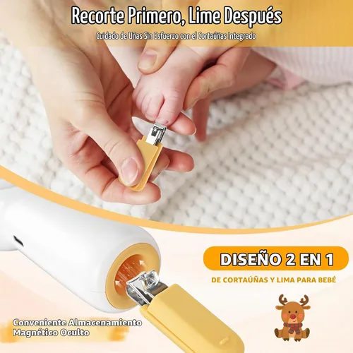 Vista 2 de Lima de uñas eléctrica para bebés con luz LED, USB - Recargable