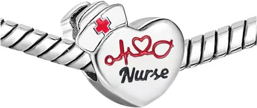 Vista 2 de KunBead Heartbeat Love Heart Nurses Day ECG Charm compatible con pulseras Pandora, Cobre, vidrio