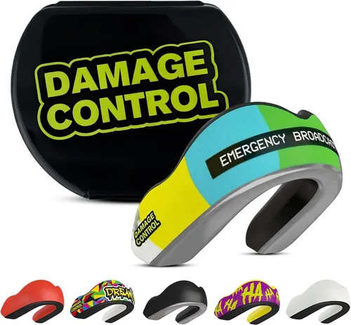 Vista 21 de DAMAGE CONTROL Protector bucal deportivo de impacto extremo con estuche Boil & Bite Fit, almohadillas absorbentes de golpes, funda ventilada