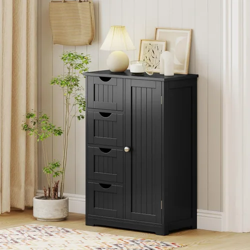 Vista 9 de Giantex Gabinete de Almacenamiento de Baño con Cajones - Organizador de Almacenamiento de 4 Cajones con Armario, Estante Ajustable, Dispositivo