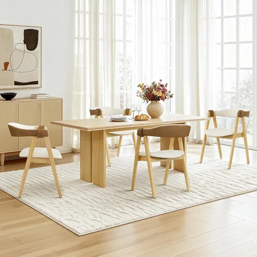 Vista 8 de CHITA Juego de 2 sillas de comedor de madera, modernas sillas de cocina tapizadas de felpilla con patas de goma y respaldo curvo, sillas de tela