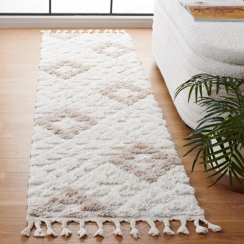 Vista 18 de SAFAVIEH Alfombra marroquí con borlas, 2 x 3 pies, marfil y marrón, no desprende pelusa y fácil de limpiar, textura alta y baja, ideal