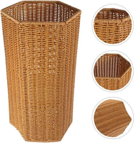 Vista 9 de Angoily Soporte de paraguas de ratán artificial con cubo de almacenamiento de gran capacidad y bandeja para paraguas interior para entrada