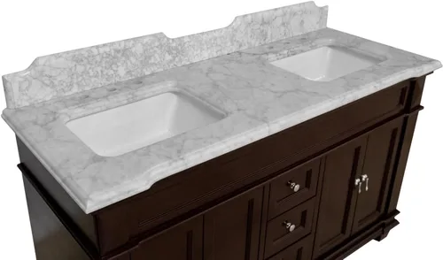 Vista 7 de Kitchen Bath Collection Elizabeth - Tocador de baño doble de 60 pulgadas (Carrara/Chocolate): incluye gabinete de chocolate con encimera de mármol