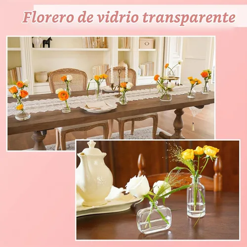 Vista 4 de Juego de 12 jarrones pequeños, jarrón pequeño de vidrio transparente al por mayor, jarrones pequeños para centro de mesa, mini jarrón de flores