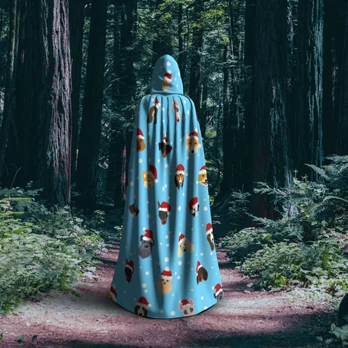 Vista 6 de Dog Wearing Christmas Hat Blue Cloak Halloween Costumes Witch Cloak Hooded Cloak Adult Long Cape Hood