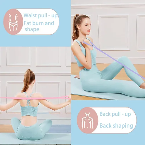 Vista 7 de Figura 8 bandas de resistencia para yoga, pilates y fitness, banda elástica de resistencia para brazos, espalda, hombros y pecho, equipo de pilates