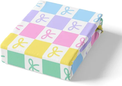 Vista 4 de Juego de funda de edredón de dibujos animados con lazo, tamaño individual, juego de ropa de cama a cuadros geométricos coloridos, decoración