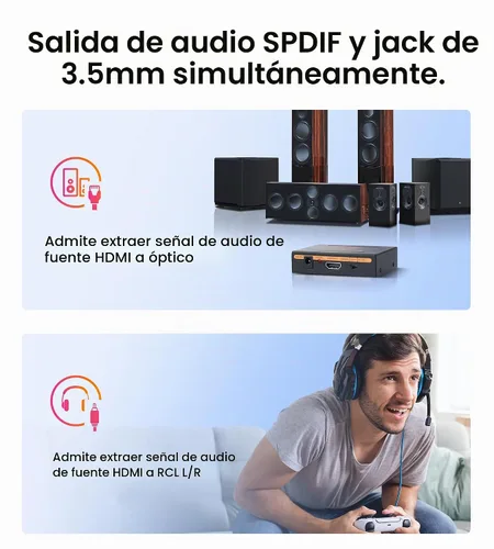Vista 3 de avedio Links Divisor extractor de audio HDMI 4K, adaptador convertidor de audio HDMI 1080P + Toslink SPDIF óptico + audio analógico estéreo L/R
