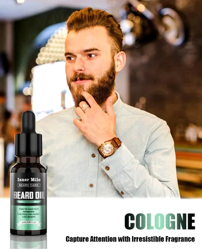 Vista 5 de ISNER MILE Kit de aceite para barba: regalos para hombres, papá, novio, acondicionador de bigotes, suaviza, fuerza con sándalo, ron de laurel
