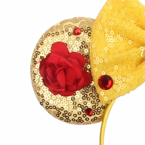 Vista 3 de Foeran Diadema de orejas de ratón, diadema de lentejuelas con lazo para niños, adultos y mujeres, accesorios para fiesta de cumpleaños (tiara rosa)