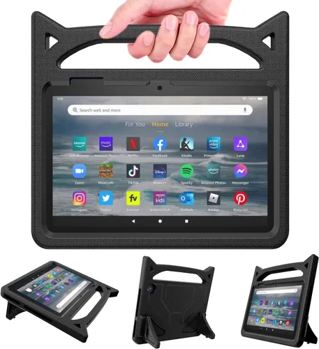 Vista 5 de Funda para tablet de 7 pulgadas para niños, ligera, a prueba de golpes, con soporte de asa. iPad Samsung Lenove TCL Onn Nokia de 7 pulgadas (azul)