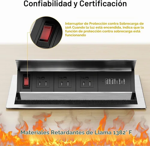 Vista 12 de Kungfuking Regleta de alimentación empotrable con USB C PD 30W, mesa de conferencias, caja de conectividad giratoria con interruptor y carcasa