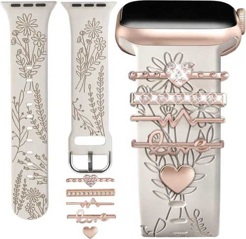 Vista 11 de Correa de Reloj con Adornos (Correa Incluida), Compatible con Correa de Apple Watch 38mm 40mm 41mm 42mm(S10), Accesorios de Correa de Silicona
