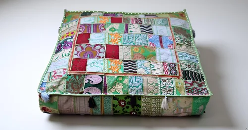 Vista 33 de CRAFT KALA Funda de Puf Tradicional de Retazos Cuadrada India Pufs de Sala de Estar India Otomana de Diseñador Bordada Decorativa Hogar Vida Rosa