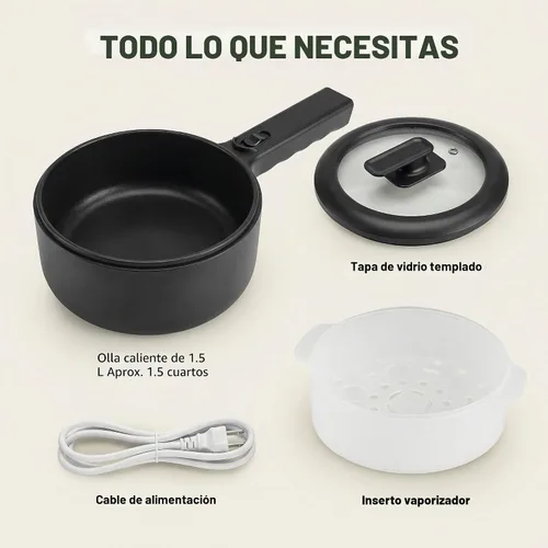 Vista 8 de Ceramax PRO Olla Eléctrica Caliente con Tapa y Vaporera, Sartén de Cocina de Cerámica No Tóxica de 1.5L para Ramen, Huevos, Pasta, Portátil