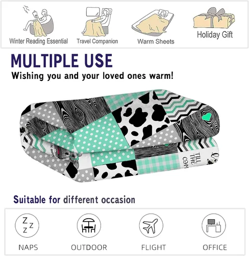 Vista 4 de YunTu Manta de vaca con estampado de vaca de animales de granja para niñas y mujeres, ropa de cama de decoración de vaca, regalos para Navidad, San