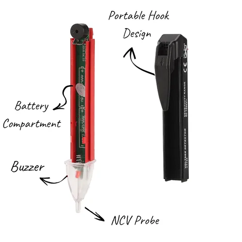 Vista 2 de Mr. Pen Probador de voltaje, detector de voltaje de CA sin contacto, pluma probadora eléctrica, rojo y negro Tester Electric, Electric Tester Pen