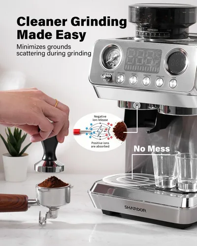 Vista 2 de SHARDOR Máquina de café expreso de 20 bar con molinillo integrado, acero