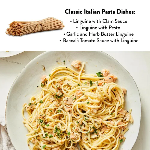 Vista 5 de DeLallo Pasta Linguine de trigo entero, bolsa de 1 libra, (paquete de 8), 100% orgánica, fideos integrales, hecha con trigo duro entero, corte