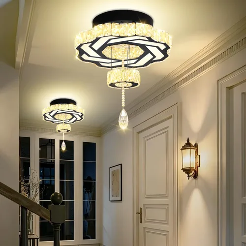 Vista 21 de Flashing God Candelabros de cristal modernos de 12 pulgadas, lámpara de techo de montaje empotrado, mini lámpara LED regulable para pasillo, lámpara