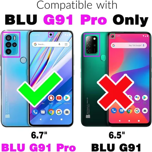 Vista 2 de Asuwish Funda de teléfono para BLU G91 Pro con protector de pantalla de vidrio templado y funda de cartera de mármol, soporte de ranura