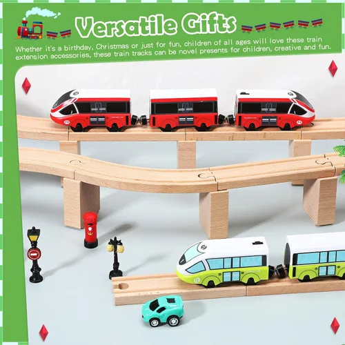 Vista 6 de Hiboom 8 piezas de elevadores de madera para vías de tren, accesorios de madera elevados, bloques de soporte de tren de madera para puentes